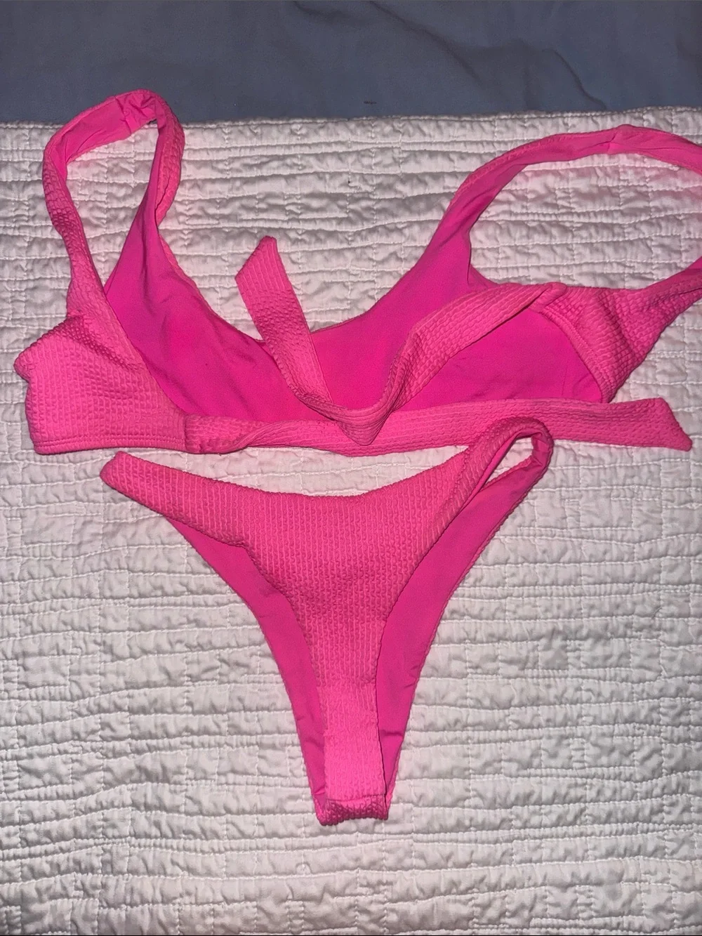 Monday Swim Neon Pink Crinkle Bathing Suit Set